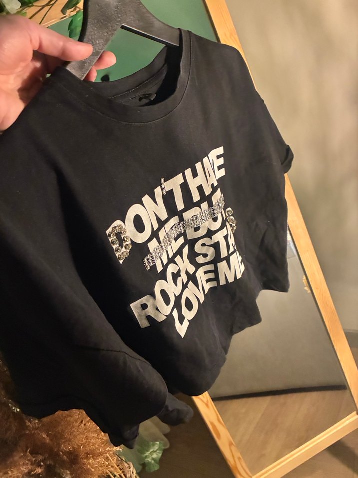 Kız Siyah Deri Rock Punk Tişört - Görsel 2