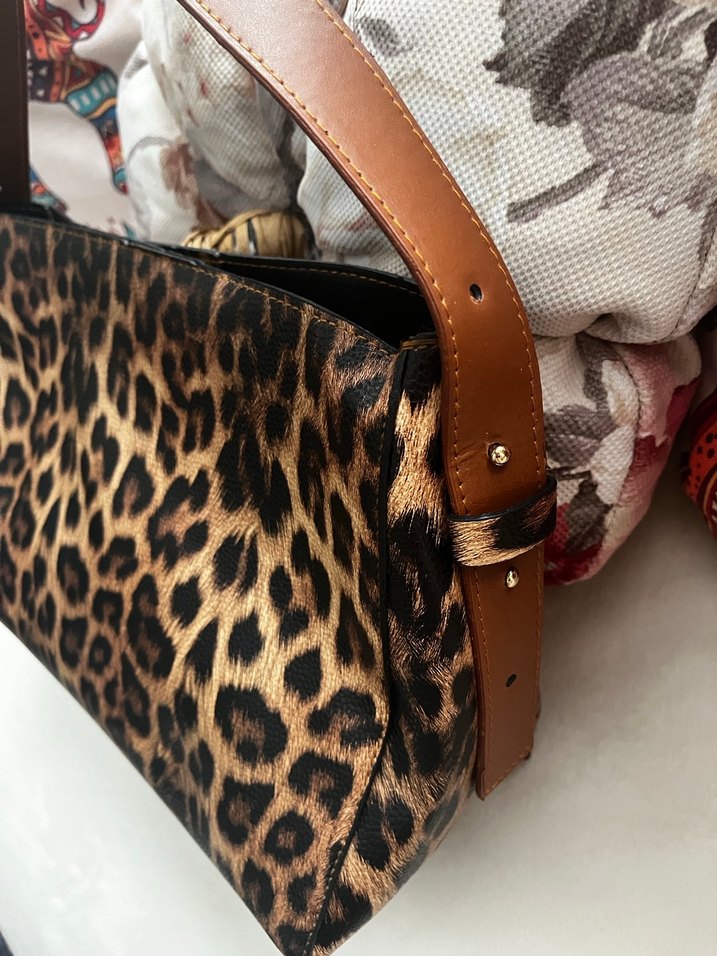 Kahverengi Leopar Desenli Deri Kadın Çanta - Görsel 2
