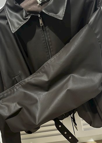 Kahverengi Deri Kemerli Kadın Ceket - Görsel 5