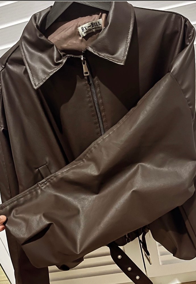 Kahverengi Deri Kemerli Kadın Ceket - Görsel 4