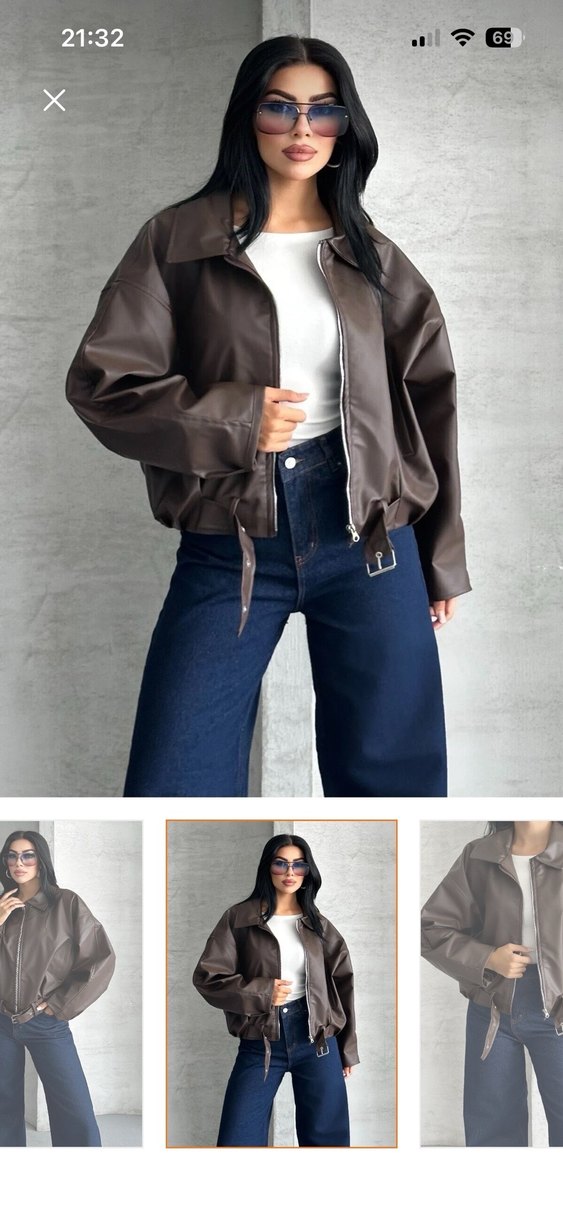 Kahverengi Deri Kemerli Kadın Ceket - Görsel 3