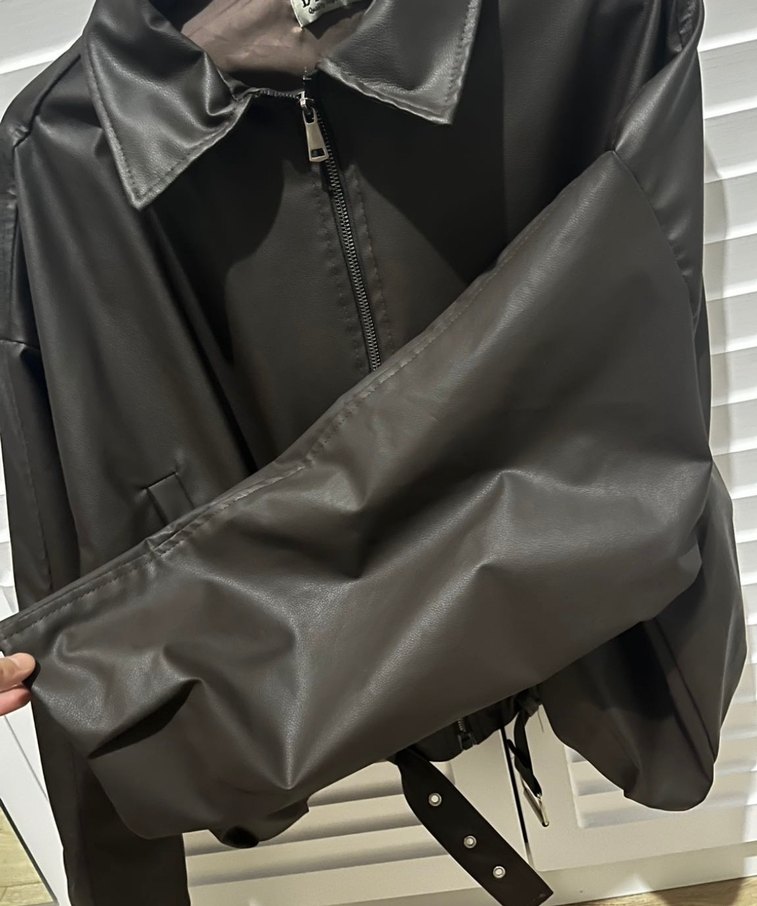 Kahverengi Deri Kemerli Kadın Ceket - Görsel 5