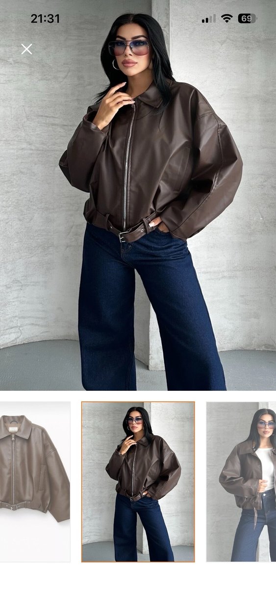 Kahverengi Deri Kemerli Kadın Ceket - Görsel 2