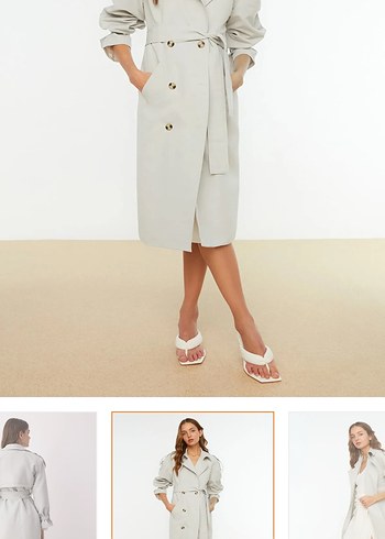Zara Bej Midi Kadın Trençkot, Kemerli, Regular Fit