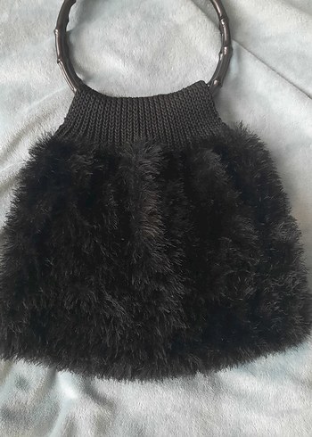 Siyah Kürklü Örgü Kadın Çanta - Görsel 2