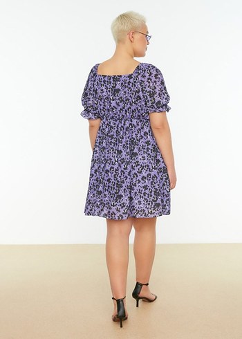 Mor Bohem V Yaka Midi Elbise - Görsel 3