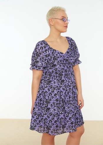 Mor Bohem V Yaka Midi Elbise - Görsel 2