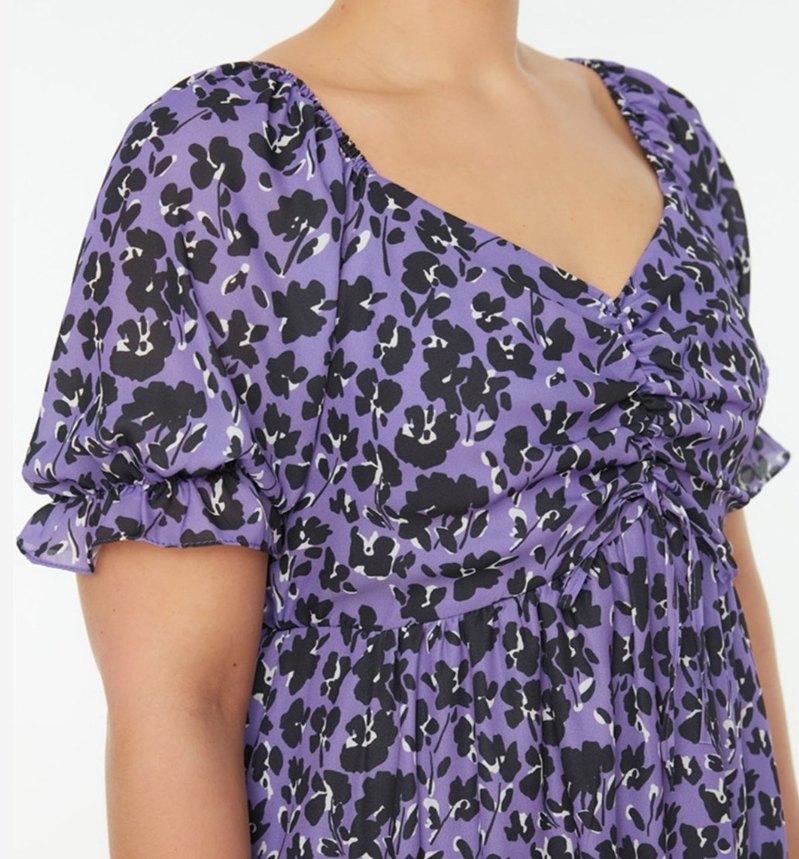 Mor Bohem V Yaka Midi Elbise - Görsel 4