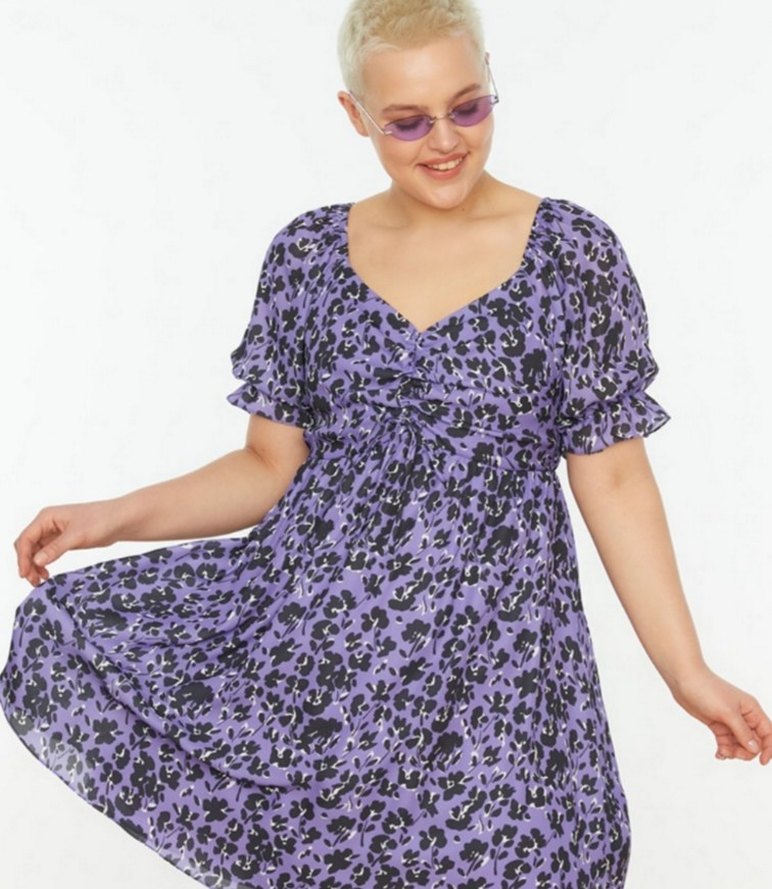 Mor Bohem V Yaka Midi Elbise - Görsel 5