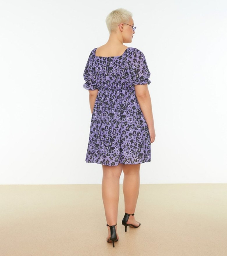 Mor Bohem V Yaka Midi Elbise - Görsel 3