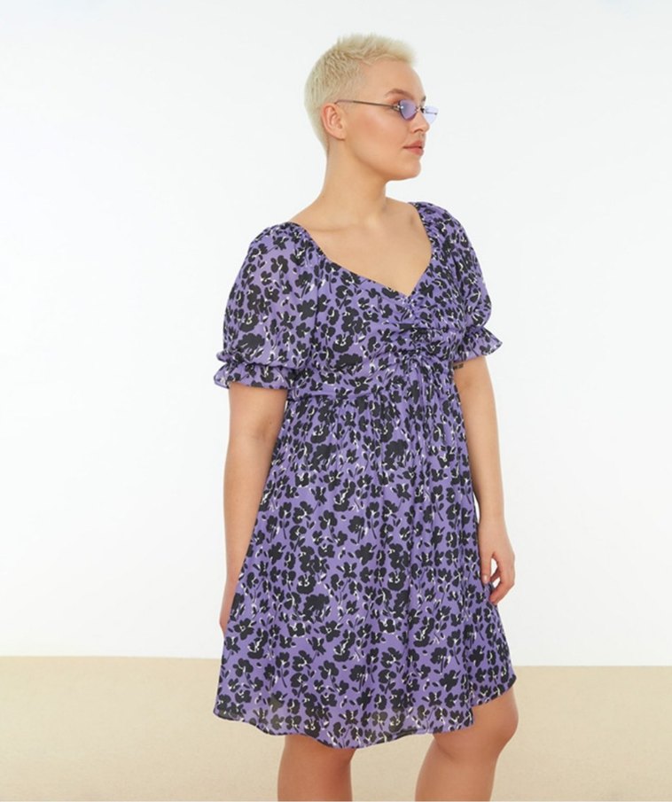 Mor Bohem V Yaka Midi Elbise - Görsel 2