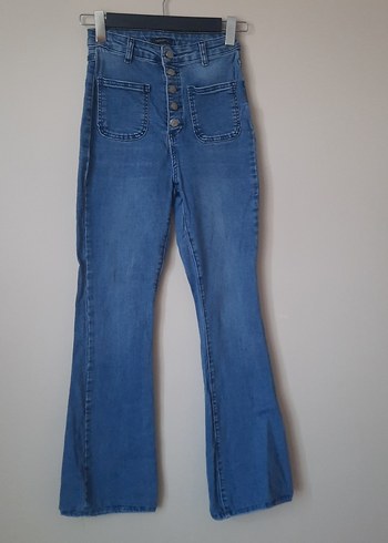 Trendyol & Milla Düğmeli Mavi Midi Denim Kadın Kot Pantolon
