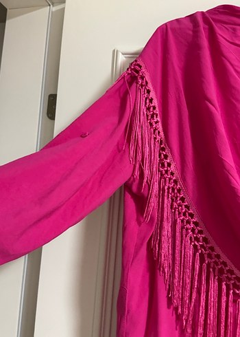 Püsküllü Pembe Kadın Bohem kimono - Görsel 3