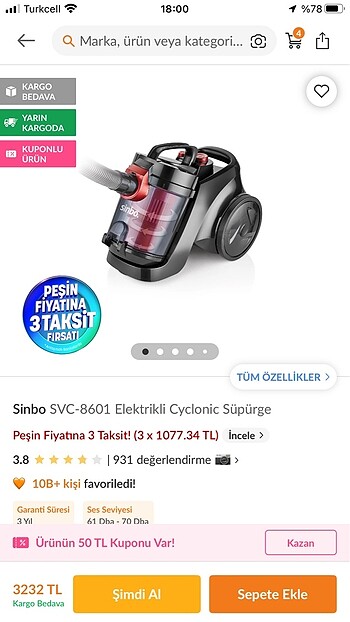 Sinbo Elektrikli Süpürge