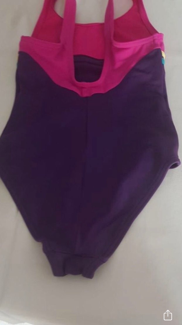 Renkli Çizgili Mor Kız Çocuk Mayo - Görsel 3