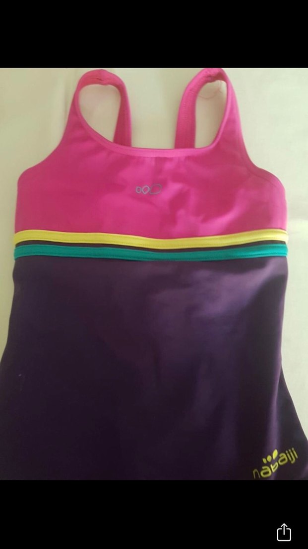 Renkli Çizgili Mor Kız Çocuk Mayo - Görsel 2