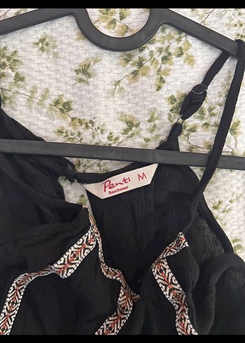 Püsküllü Nakışlı Siyah Bohem plaj elbisesi - Görsel 2