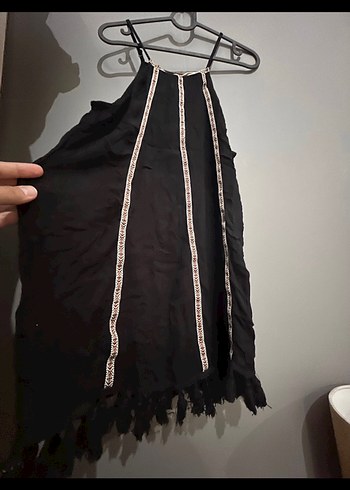 Püsküllü Nakışlı Siyah Bohem plaj elbisesi - Görsel 4