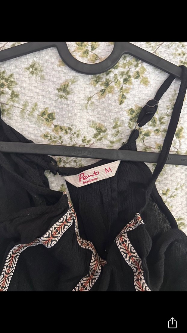 Püsküllü Nakışlı Siyah Bohem plaj elbisesi - Görsel 2