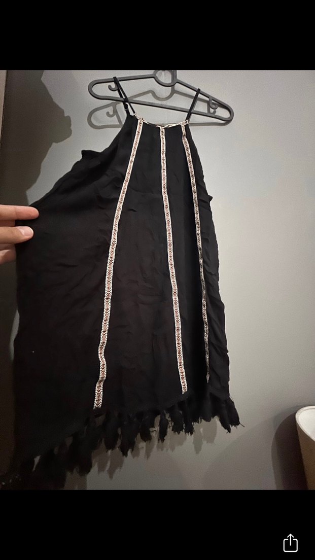 Püsküllü Nakışlı Siyah Bohem plaj elbisesi - Görsel 4