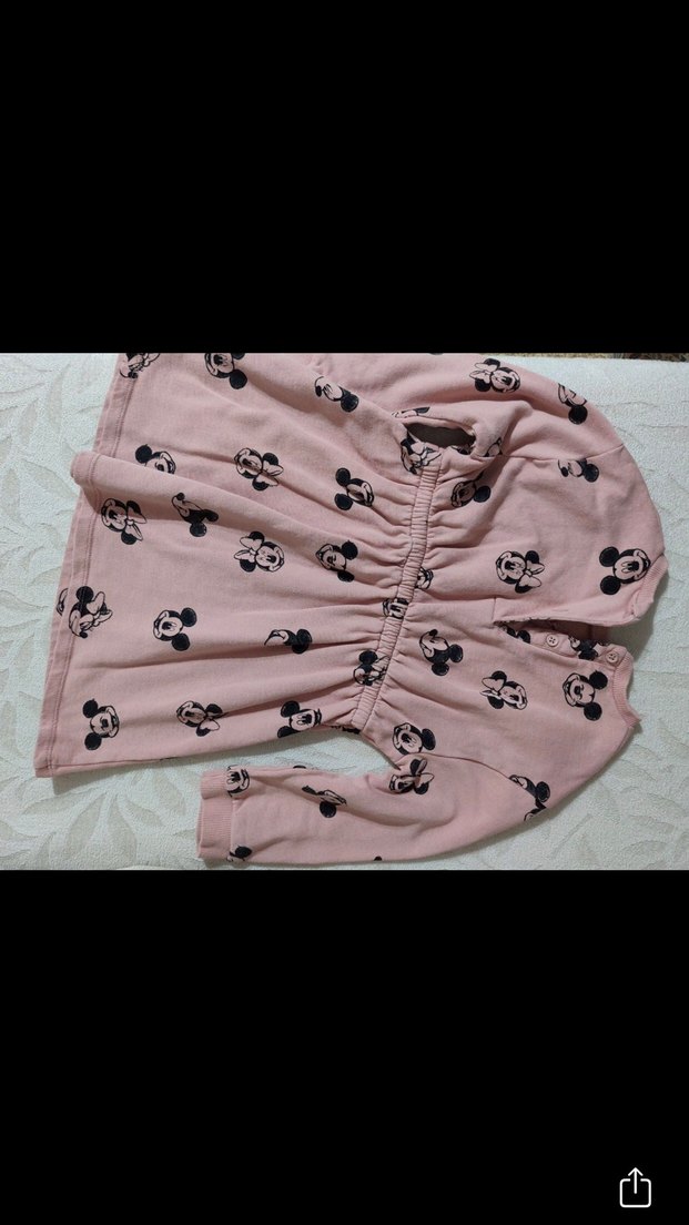 Pembe Uzun Kollu Kız Elbisesi Minnie Baskılı - Görsel 2