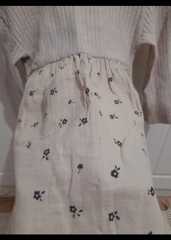 Bej Triko Kumaşlı Uzun Kollu Kız Elbisesi - Görsel 3