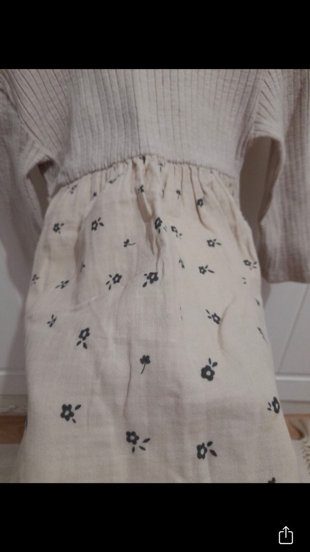 Bej Triko Kumaşlı Uzun Kollu Kız Elbisesi - Görsel 3