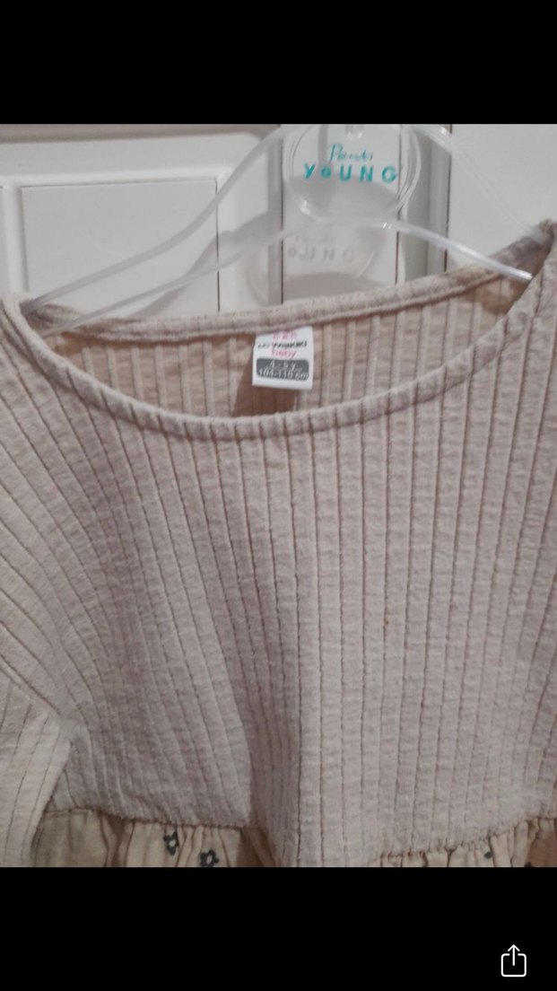 Bej Triko Kumaşlı Uzun Kollu Kız Elbisesi - Görsel 2