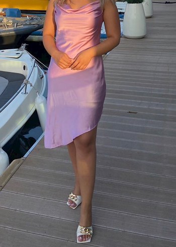 l Beden Mor Askılı Midi Elbise Saten miss gibi