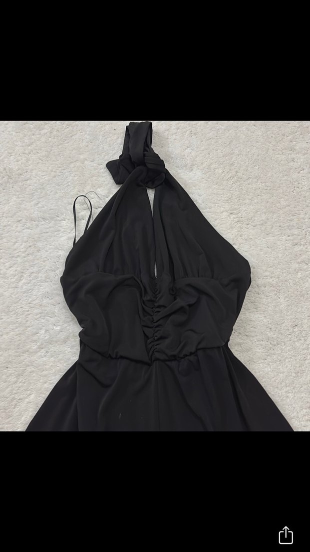 Siyah Drapeli kısa şort Tulum - Görsel 2