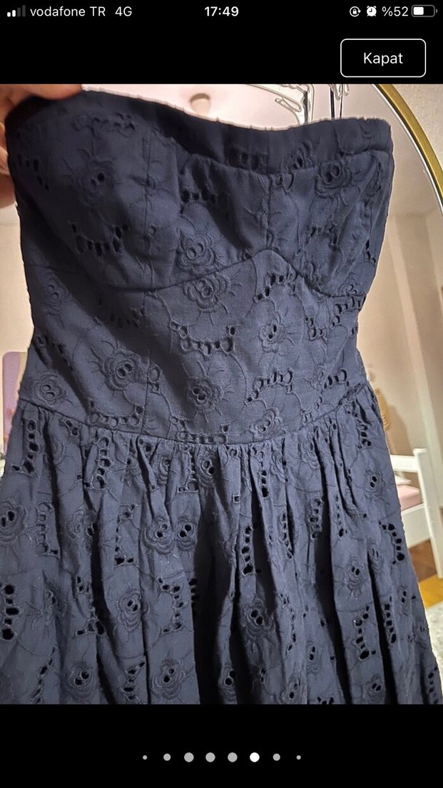 Dantel İşlemeli Lacivert Straplez Midi Elbise - Görsel 3