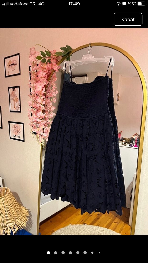 Dantel İşlemeli Lacivert Straplez Midi Elbise - Görsel 2
