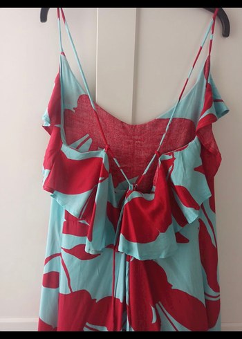 Mavi V Yaka Fırfırlı Bohem Uzun Elbise - Görsel 5