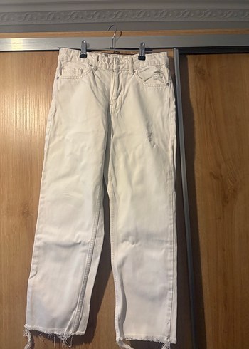 Düğmeli Beyaz Kadın jeans - Görsel 2