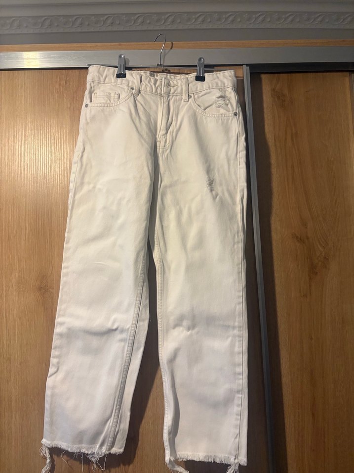 Düğmeli Beyaz Kadın jeans - Görsel 2