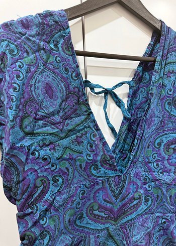 Bohem V Yaka Drapeli Mini Bluz - Görsel 3