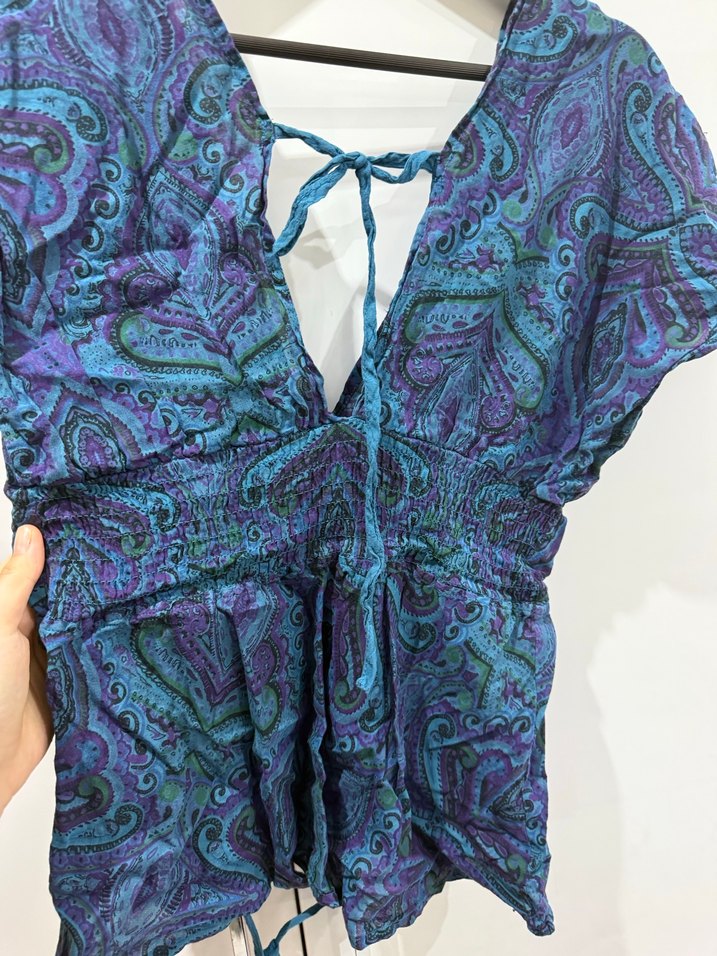 Bohem V Yaka Drapeli Mini Bluz - Görsel 2