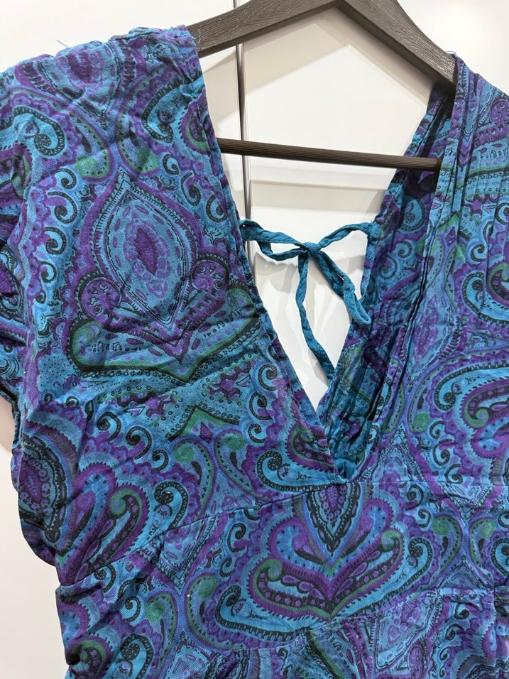 Bohem V Yaka Drapeli Mini Bluz - Görsel 3