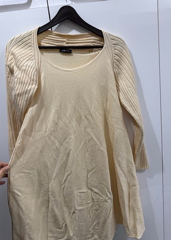 Bej Uzun Kollu Keten Midi Kadın Kazak - Görsel 2