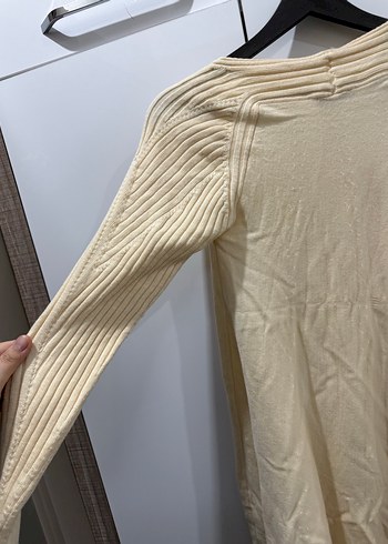 Bej Uzun Kollu Keten Midi Kadın Kazak - Görsel 5