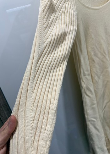 Bej Uzun Kollu Keten Midi Kadın Kazak - Görsel 6