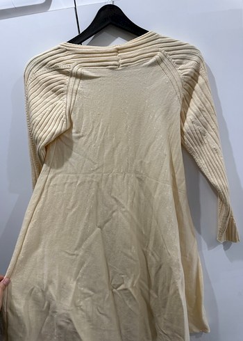 Bej Uzun Kollu Keten Midi Kadın Kazak - Görsel 4