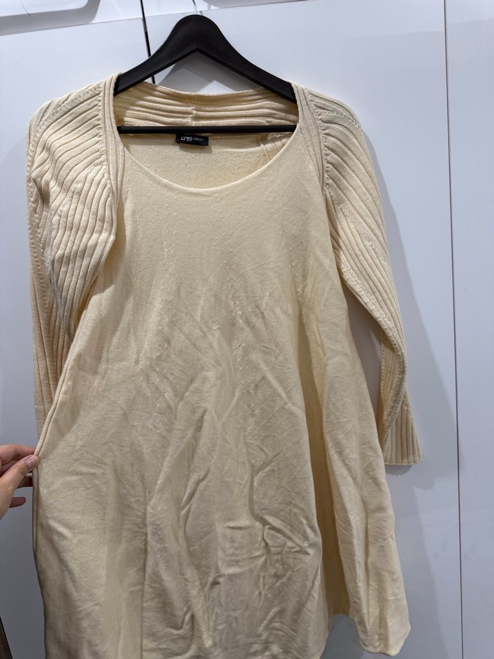 Bej Uzun Kollu Keten Midi Kadın Kazak - Görsel 2