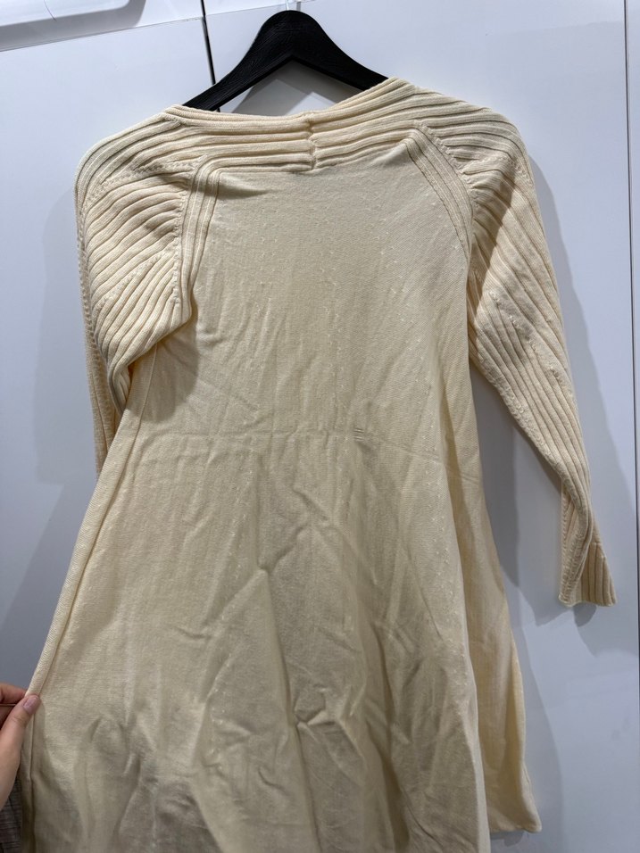 Bej Uzun Kollu Keten Midi Kadın Kazak - Görsel 4