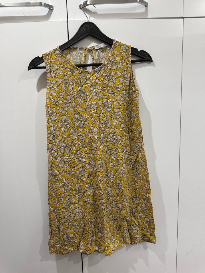 Sarı V Yaka Kolsuz mini Elbise - Görsel 4