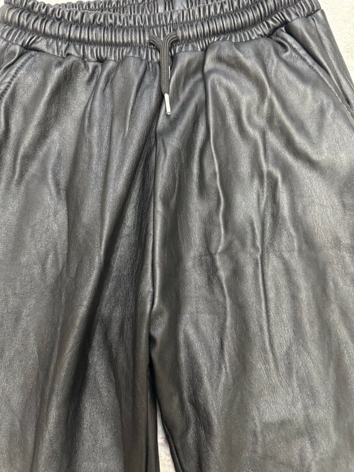 Kadın Siyah Deri Salaş Pantolon - Görsel 3