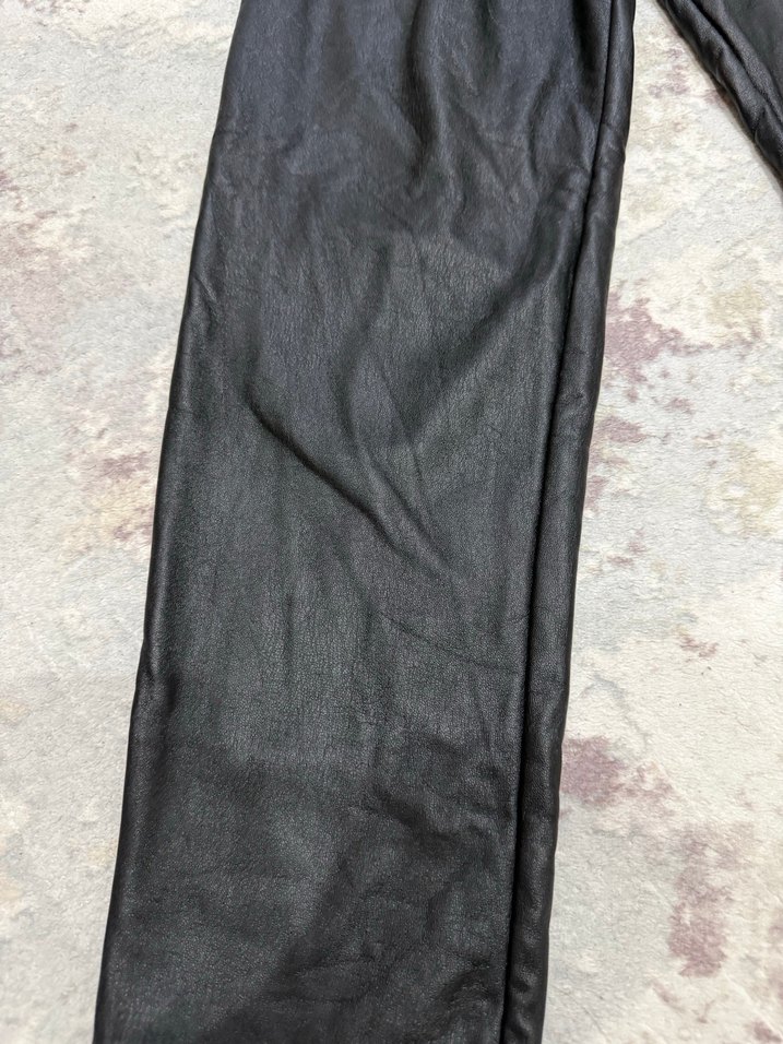 Kadın Siyah Deri Salaş Pantolon - Görsel 4