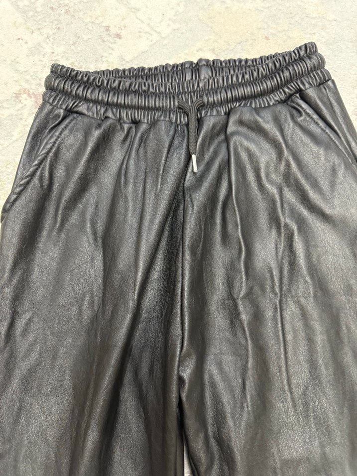 Kadın Siyah Deri Salaş Pantolon - Görsel 2