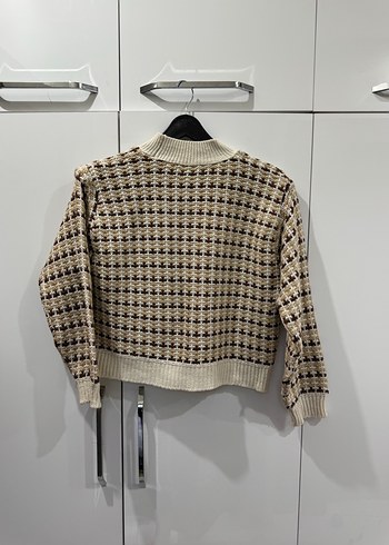 Bej Desenli Örgü Kadın Kazak - Görsel 2