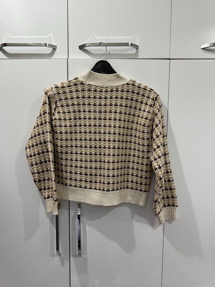 Bej Desenli Örgü Kadın Kazak - Görsel 2